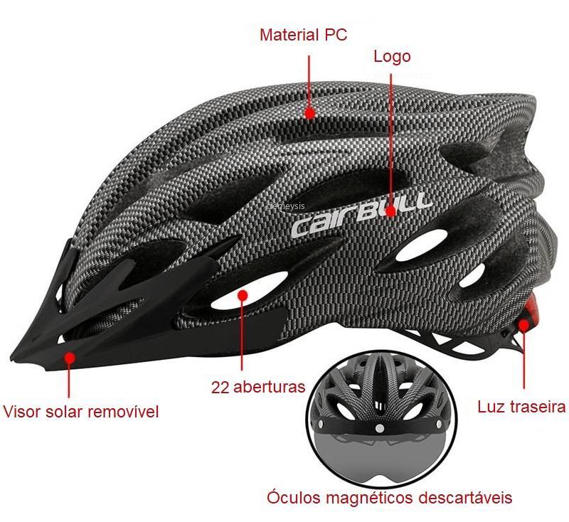 Capacete de Ciclismo Com LED e Viseira CAIRBULL - Max Protection